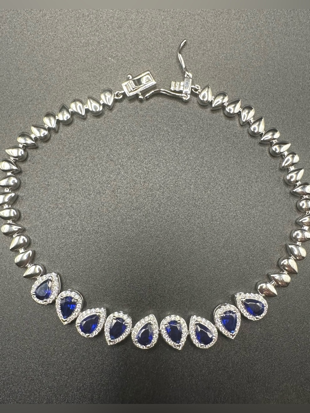 Blue Pear Cut Sapphire Ankle or Wrist Bracelet 925 Sterling Silver 5.71CT